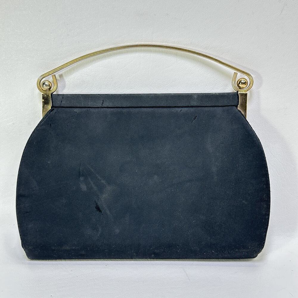 Vtg Satin Handbag Women Black Satchel Chain Strap Purse Clutch Bag